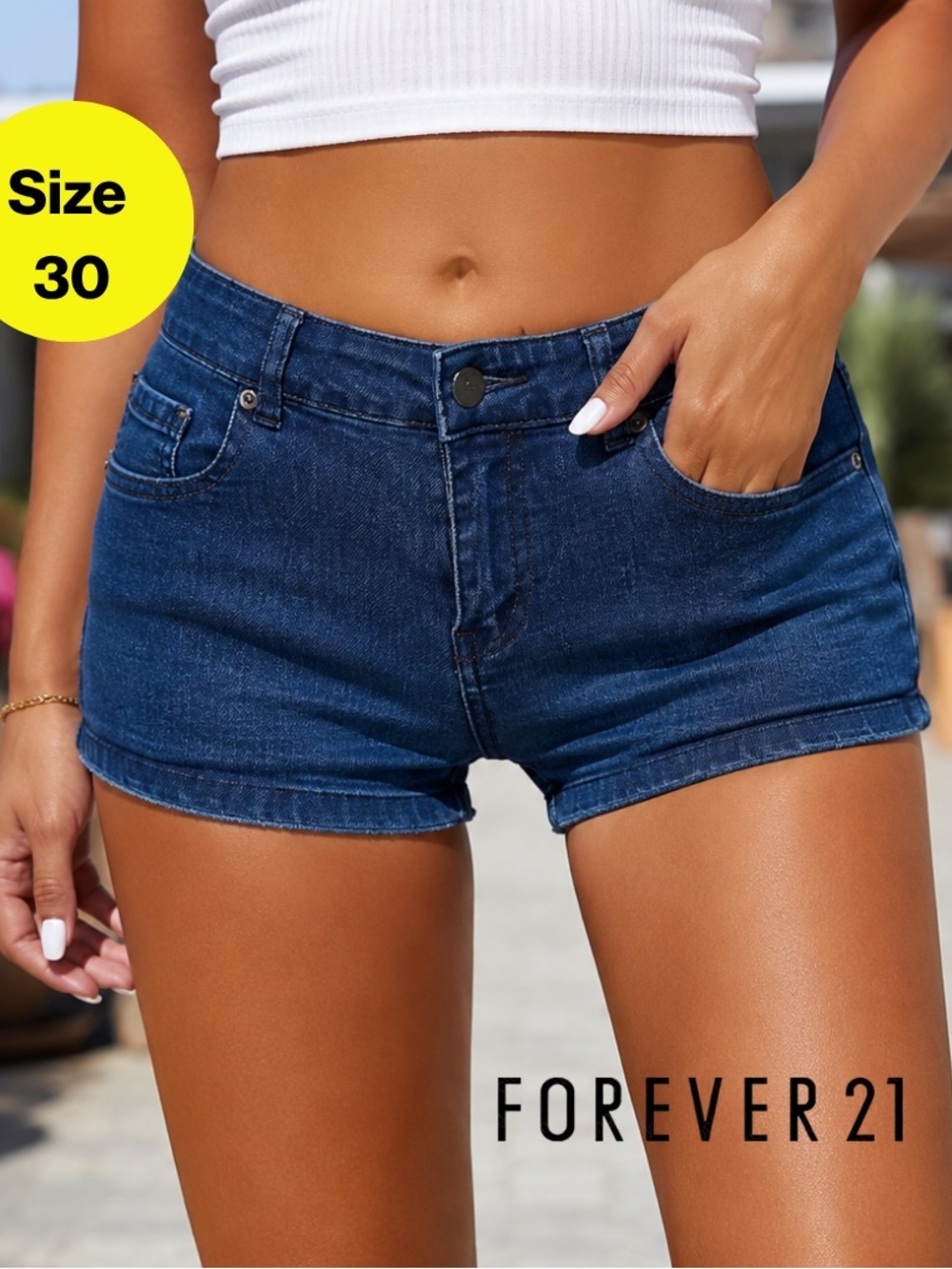 2/for $20 🪩 F21 Dark Blue Denim Jean Short Booty Shorts (Women’s Large)